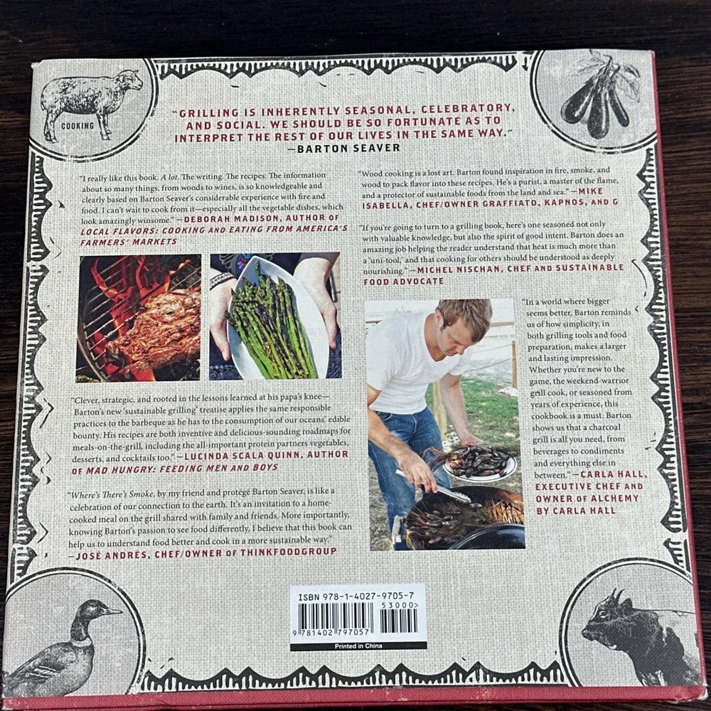 Where There's Smoke Barton Seaver Signed Hardcover Grilling BBQ Cookbook 2013